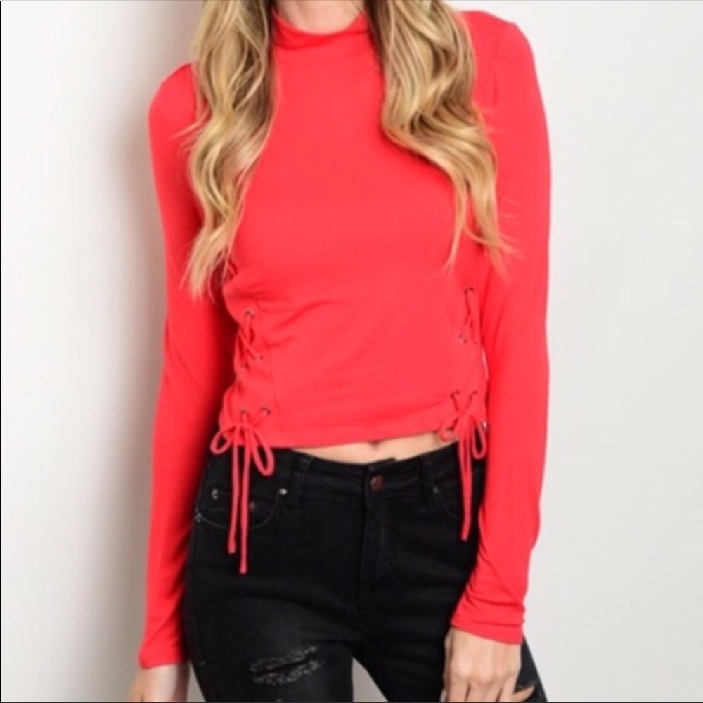 Red lace up sweater